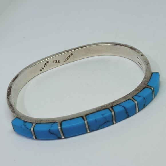 * vintage Taxco 925 sterling silver & turquoise clamper bracelet - Picture 1 of 10